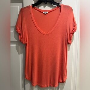 Splendid Coral Short Sleeve V-Neck Top